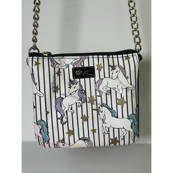 Luv Betsey Johnson Unicorn Crossbody Purse – Striped & Star Print Pastel Handbag - Picture 1 of 10